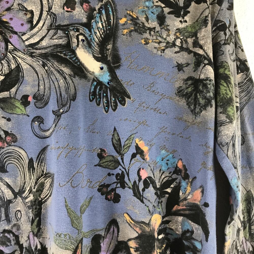 Jess & Jane Hummingbird Flower 100% Cotton Graphic Blouse Top USA Made Size XL - Picture 5 of 8